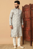 Silk Blend Light Grey Kurta Churidar With Weaved Sequin Work For Diwali
