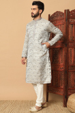 Silk Blend Light Grey Kurta Churidar With Weaved Sequin Work For Diwali