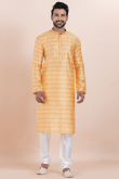 Silk Blend Light Orange Men's Kurta Churidar With Foil Print 