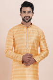Silk Blend Light Orange Men's Kurta Churidar With Foil Print 