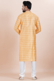 Silk Blend Light Orange Men's Kurta Churidar With Foil Print 