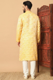Silk blend Light Yellow Kurta Churidar With Weaved Thread Work