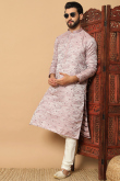 Silk Blend Mauve Kurta Churidar With Weaved Sequin Work For Diwali