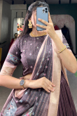 Silk Blend Mauve Taupe Lehenga with Zari Work for Diwali