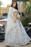 Silk Blend Mint Blue Lehenga with Sequins Work for Wedding 