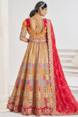 Silk Blend Mustard Yellow Embroidered Flared Lehenga