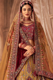 Silk Blend Mustard Yellow Panelled Embroidered Lehenga