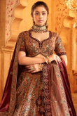 Silk Blend Salmon Peach Panelled Embroidered Lehenga 