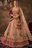 Silk Blend Salmon Peach Panelled Style Embroidered Lehenga