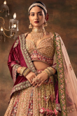 Silk Blend Salmon Peach Panelled Style Embroidered Lehenga