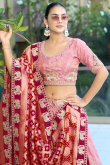 Silk Blend Salmon Pink Lehenga with Zari Work for Wedding