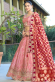 Silk Blend Salmon Pink Lehenga with Zari Work for Wedding