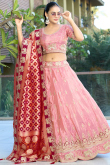 Silk Blend Salmon Pink Lehenga with Zari Work for Wedding
