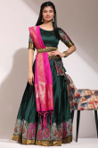 Silk Bottle Green A Line Weaved Lehenga 