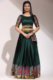 Silk Bottle Green A Line Weaved Lehenga 