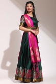 Silk Bottle Green A Line Weaved Lehenga 