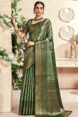Silk Broad Border Fern Green Weaved Zari Saree