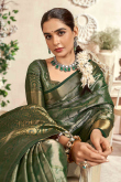 Silk Broad Border Fern Green Weaved Zari Saree