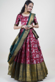 Silk Burgundy Maroon Woven Zari Flared Lehenga