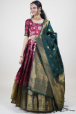 Silk Burgundy Maroon Woven Zari Flared Lehenga