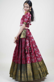 Silk Burgundy Maroon Woven Zari Flared Lehenga