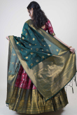 Silk Burgundy Maroon Woven Zari Flared Lehenga