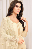 Cream Silk Churidar Suit With Resham Work