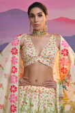Silk Blend Cream Beige Flared Style Lehenga With Printed Work
