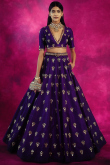 Silk Dark Purple Embroidered Panelled Style Lehenga 