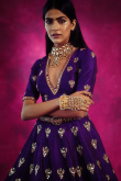 Silk Dark Purple Embroidered Panelled Style Lehenga 