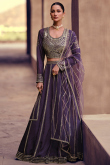 Silk Dark Purple Sequins Embroidered A-Line Sytle Lehenga 