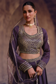 Silk Dark Purple Sequins Embroidered A-Line Sytle Lehenga 