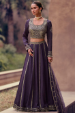 Silk Dark Purple Sequins Embroidered A-Line Sytle Lehenga 