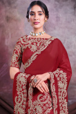 Silk Deep Red Embroidered Saree