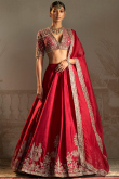 Silk Deep Red Zari Embroidered Panelled Style Lehenga 