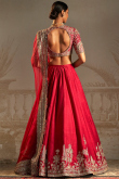 Silk Deep Red Zari Embroidered Panelled Style Lehenga 
