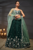 Silk Dori Embroidered Dark Green Flared Style Lehenga