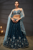Silk Dori Embroidered Peacock Blue Flared Style Lehenga