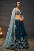 Silk Dori Embroidered Peacock Blue Flared Style Lehenga