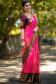 Silk Fuchsia Pink Zari Weaved Broad Border Saree