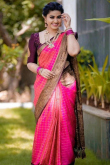 Silk Fuchsia Pink Zari Weaved Broad Border Saree