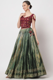 Silk Green Printed Flared Style Lehenga