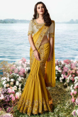 Silk Lehenga Style Saree In Mustard Colour