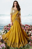 Silk Lehenga Style Saree In Mustard Colour