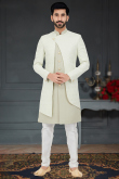 Silk Light Sage Green Men's Jacket Style Sherwani