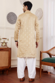 Silk Light Beige Men's Woven Zari Kurta With Straight Pants