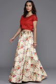 Silk Light Beige Printed A-Line Style Lehenga 