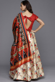 Silk Light Beige Printed A-Line Style Lehenga 