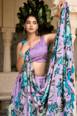 Silk Light Purple Floral Print Flared Style Lehenga