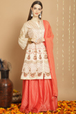Silk Lurex Thread Weaved Salmon Orange Lehenga 